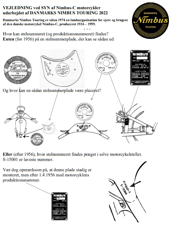 Dokumentation fra Danmarks Nimbus Touring Klub vedrørende placering af stelnummer